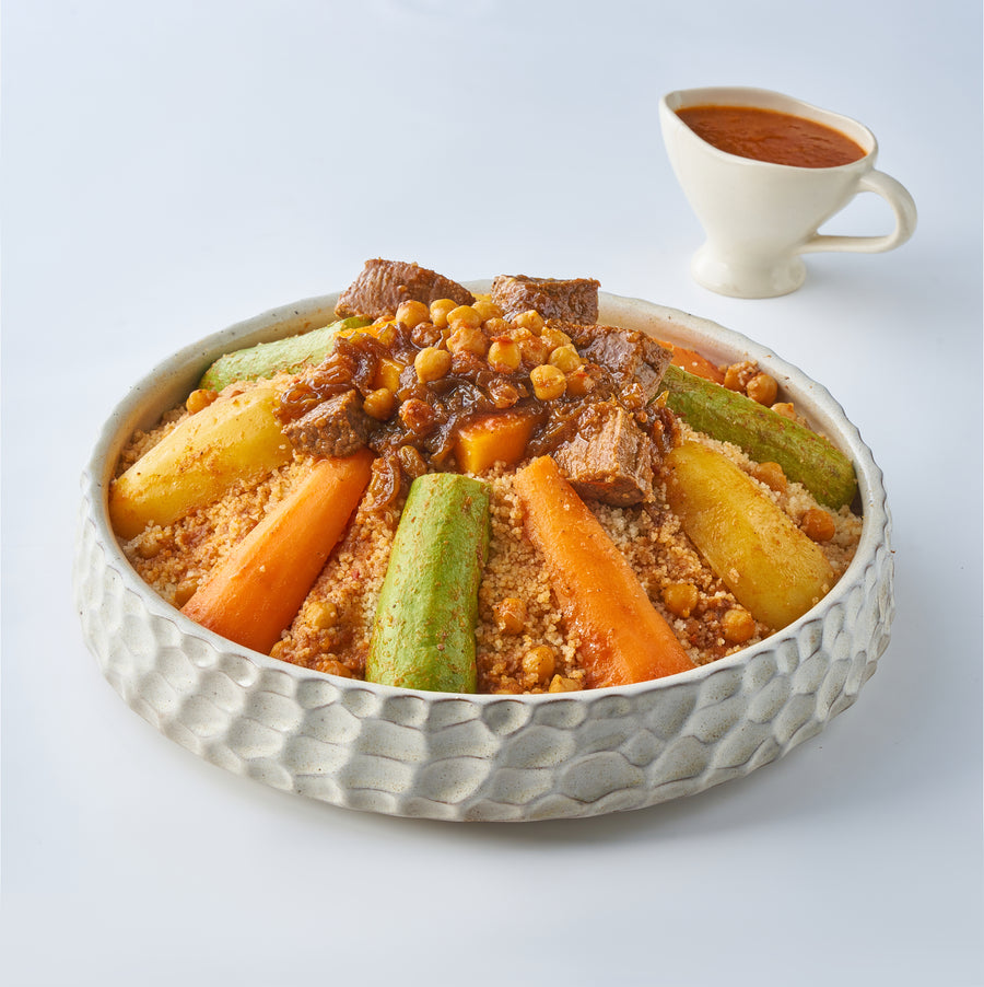 Couscous Beef with vegetables & Tfaya